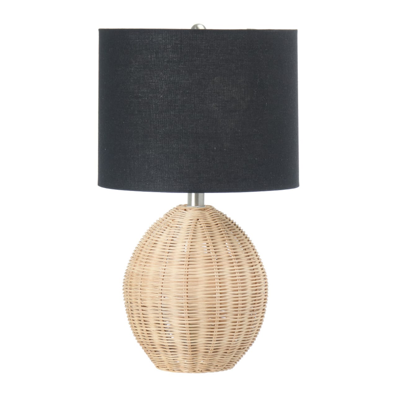 20&#x22; Natural Boho Woven Rattan Table Lamp with Black Linen Shade